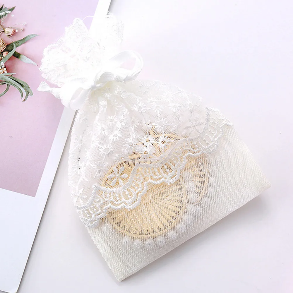 5 pezzi di gioielli in pizzo con coulisse sacchetti di Organza sacchetti di imballaggio di caramelle bianche e beige sacchetti regalo di nozze