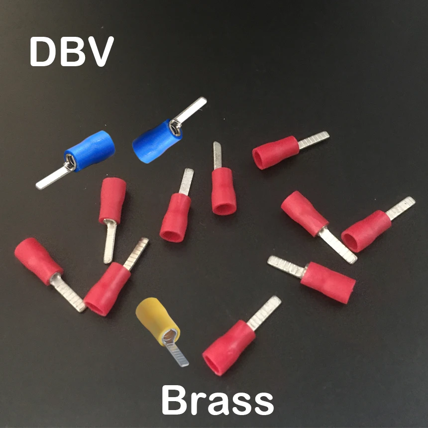 DBV1.25-18 Blue Red Yellow Black Green Brass Pre-Insulated Chip shaped Flat Blade Cable Lug Connector Crimp Terminal