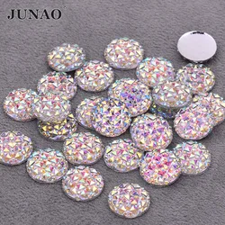 JUNAO 6 8 10 12 14 16 18 20 mm Clear AB Crystal Round Rhinestones Non Sewing Resin Stones Applique Flat Back Gems for DIY Crafts