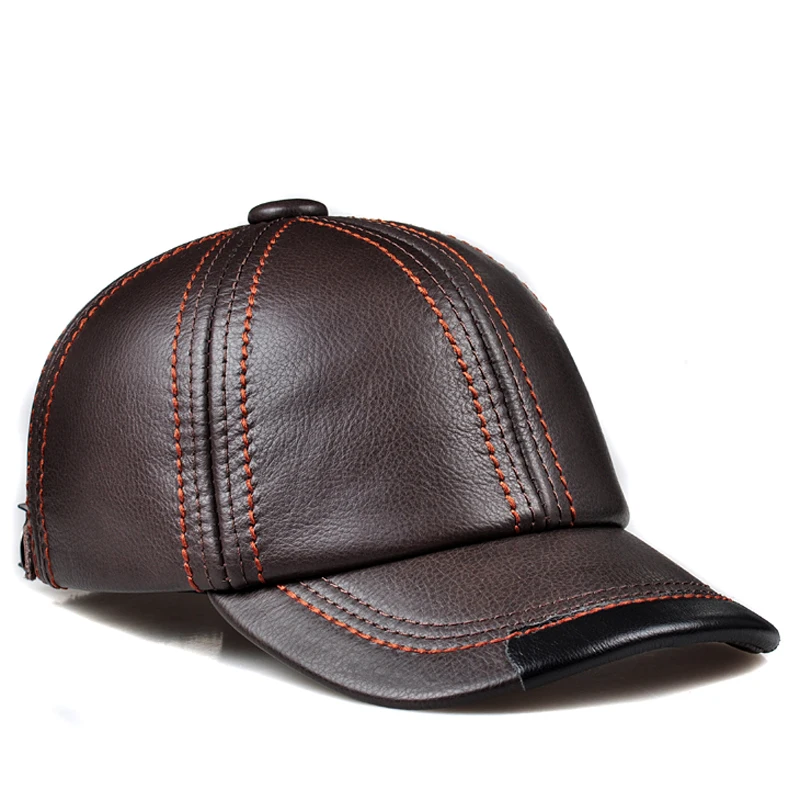 Wholesale Genuine Leather Baseball Cap Men Women Black Cowhide Hat Snapback Adjustable Autumn Winter Real Leather Peaked Hats