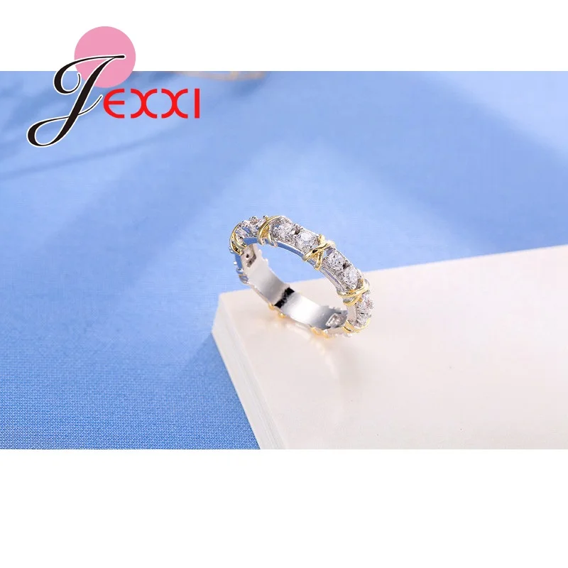 Hot Sale Unique Simple Design 925 Silver Needle Rings For Women Female Clear White Crystal Decoration Promise Ring New Fashion