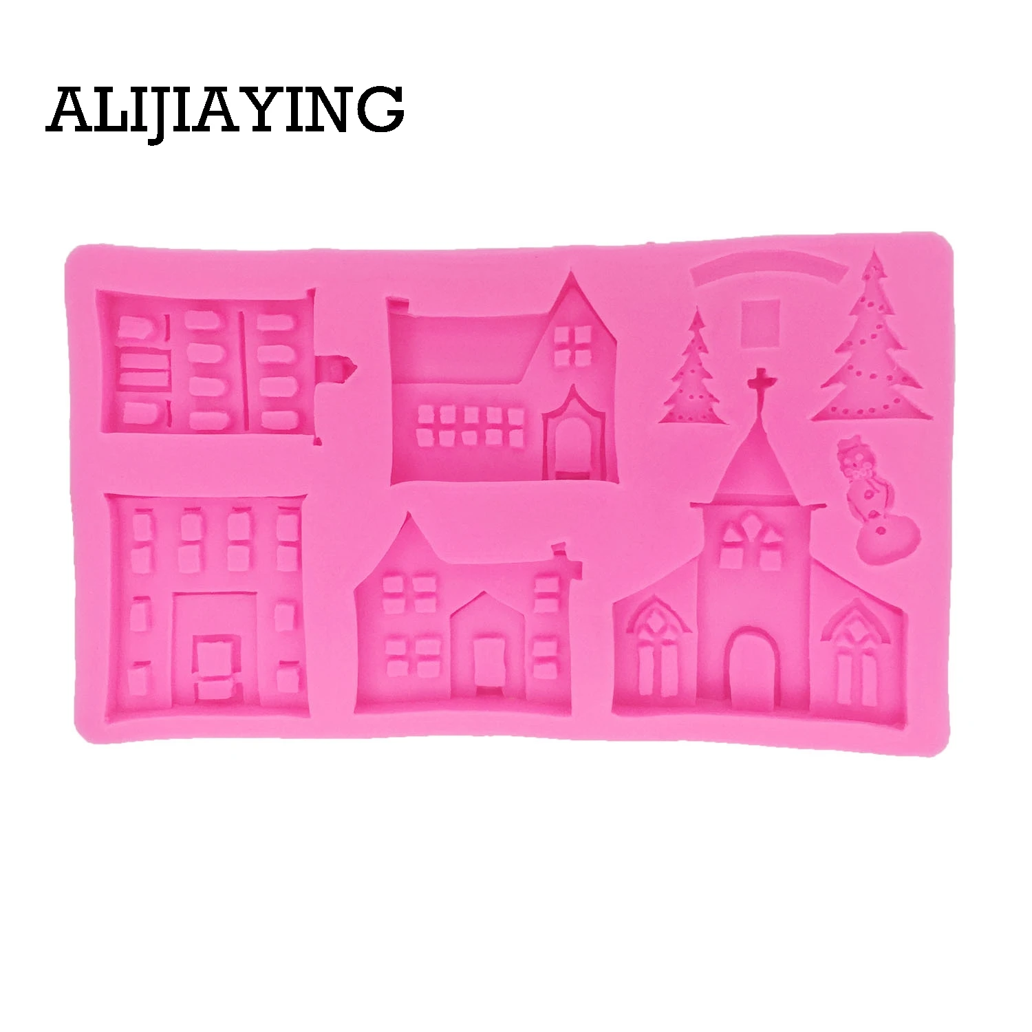 M1378 House castle mould DIY Cake Silicone Fondant Mold Snowman tree Cake Decorating tools Chocolate Sugar Craft Resin Clay Mold