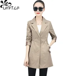 UHYTGF Casual women spring autumn top thin trench coat Slim woman long coats Solid color Wild elegant Female outerwear tide 1488