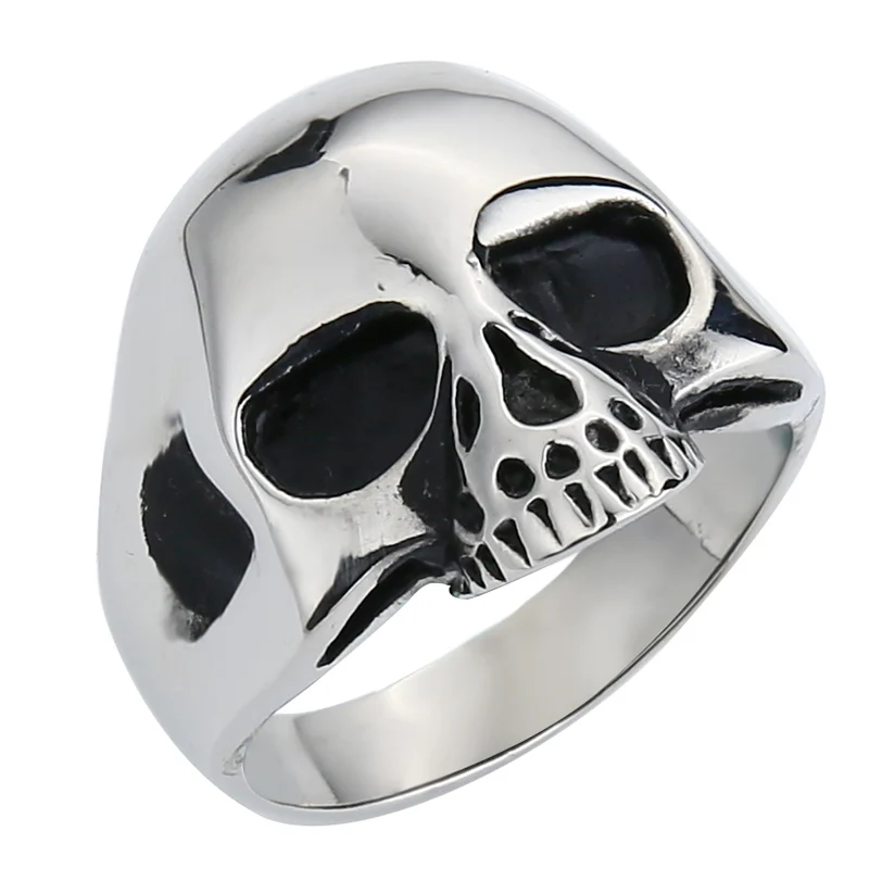 

Valily Jewelry Men's Skull Ring Vintage Motor Biker Silver Half Alien Skull Ring Stainless Steel Gold Black Band Rings for Men