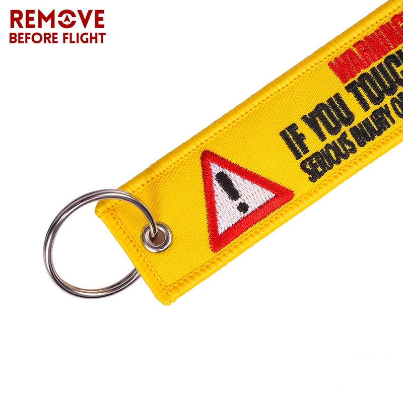 Wholesale Remove Before Flight Keychain Key Ring Embroidery auto Key Chains for Motorcycle ATV Car Key Tag Yelloew Danger Key