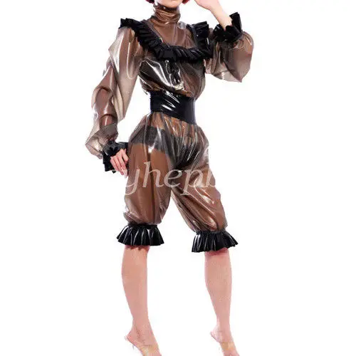 

Latex Rubber Women Fashion Hooded Jacket And Pants Suit Smoke Gray Size XXS-XXL