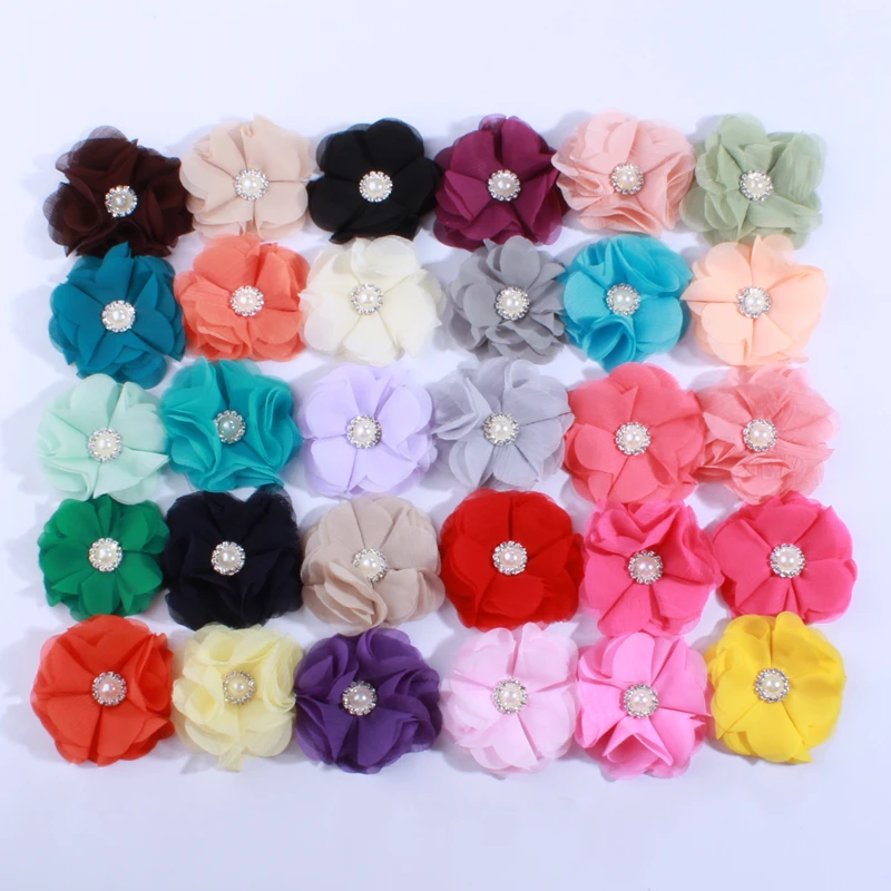 

120PCS 2" Chiffon Flowers For Newborn Headbands Shabby Chiffon Flowers For Hair Clips Beautiful Girls Hair Accessories