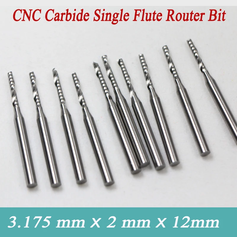 10pcs 3.175*2.0*12MM Single Flute Tungsten End Mill Cutters, Cutting Bits,End Milling Tools for Wood,Acryl on Engraving Machine