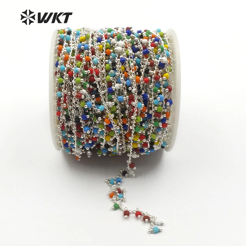 WT-RBC059 Multi Colors Random Bead In Gold Or Silver Electroplated Wire Wrapped Tiny Bead Rosary Chain For Women Stylish Jewelry