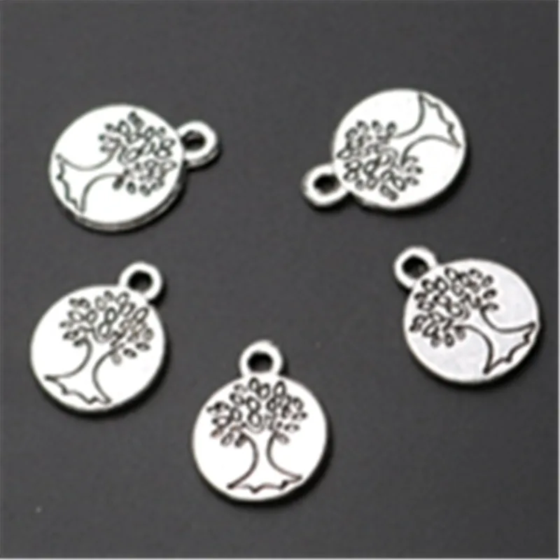 10pcs Silver Color locust tree charm small round tablets logo bracelet earrings DIY popular jewellery findings A811