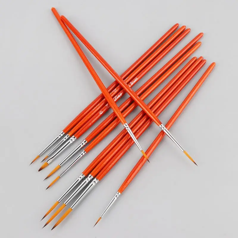 11pcs/set Professional Detail Paint Brushes Fine Pointed Tip Miniature Brush For Acrylic Watercolor Oil Drawing Painting Kit