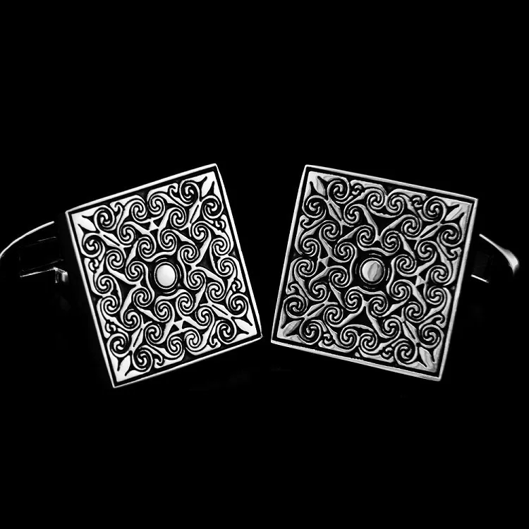 SPARTA Square Carved Patterns White Gold Electroplated cufflinks make old craftwork + Free Shipping ! High quality metal buttons