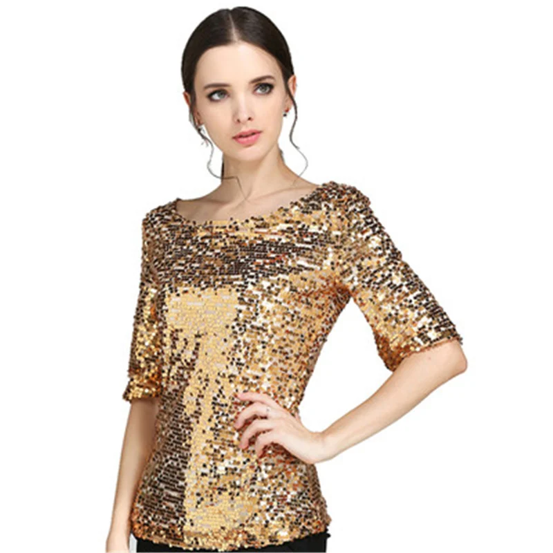 2018 Runway Sexy Sequined Blouse Shirt Short Sleeve Vintage  Blouse Top Women Tunic High Street Wear Clothes Plus Size Blusas