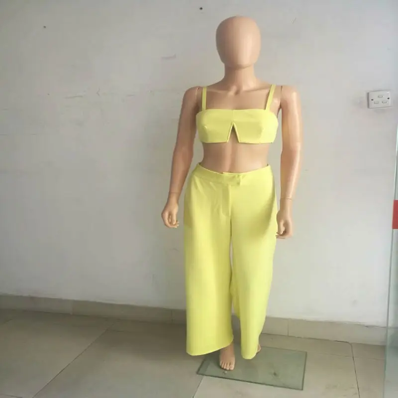 Baru Desain Fashion 2 Pieces Boot Cut Katun Kuning Wanita Bodycon Perban Celana Kodok Seksi Malam Club Pesta Musim Panas Playsuits