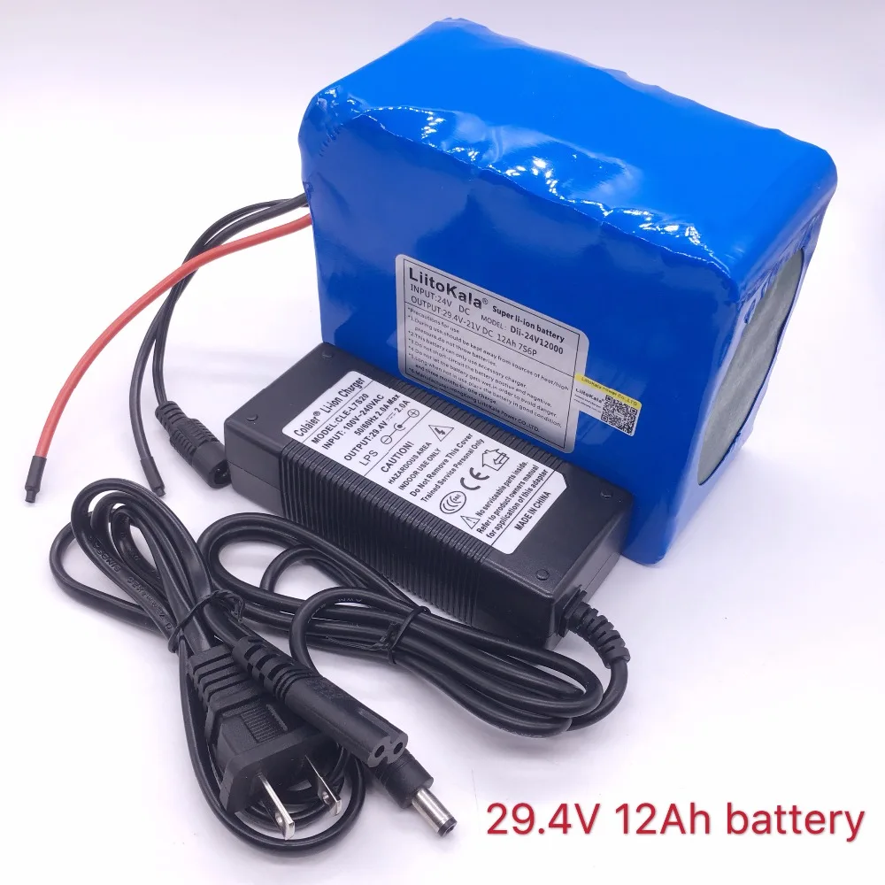 Liitokala 7s6p New victory 24V 12Ah lithium battery electric bicycle 18650/24 V (29.4V)Li ion battery +29.4v 2a charger