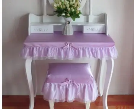 pink/purple Satin fabric dresser cover tablecloth dustproof table cover lace makeup stool cover