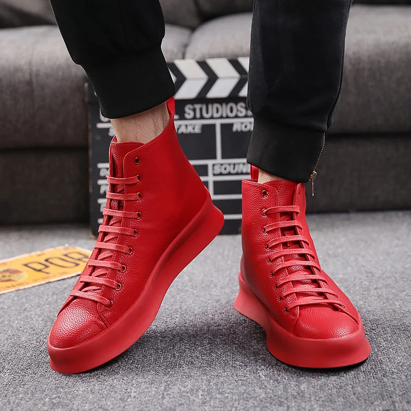 2018 Spring New Style Fashion Ankle Boots Men Red White Shoes Handmade Genuine Leather Luxury Personalized Original Design Boots