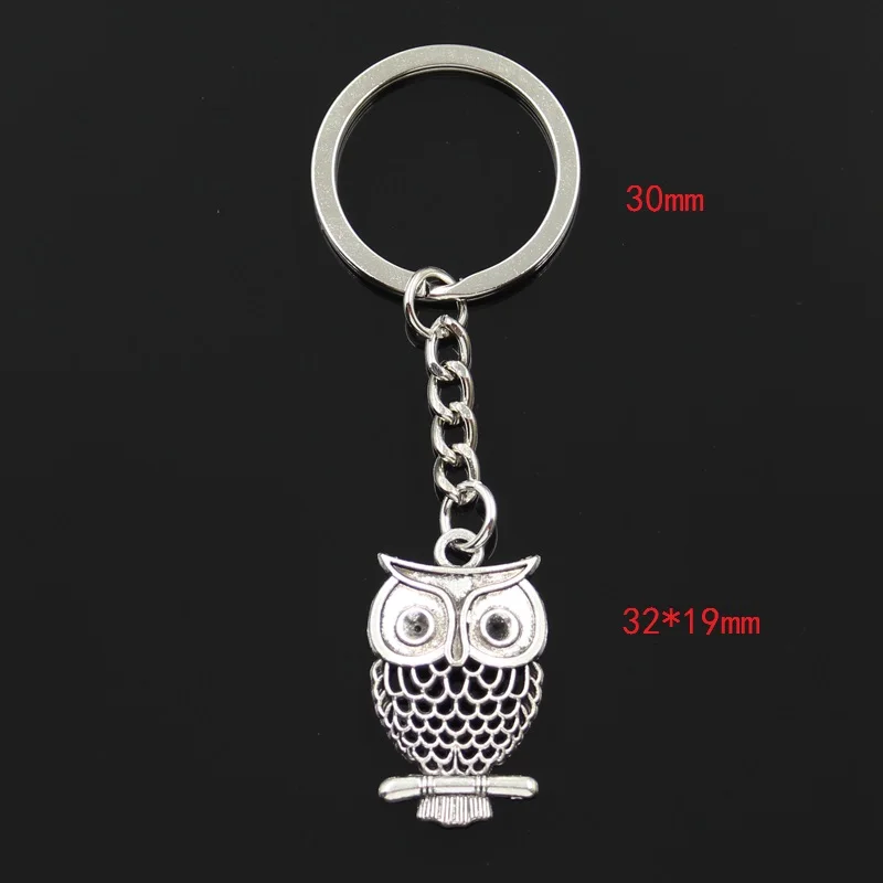 Fashion 30mm Key Ring Metal Key Chain Keychain Jewelry Antique Bronze Silver Color Plated Hollow Owl 32x19mm Pendant