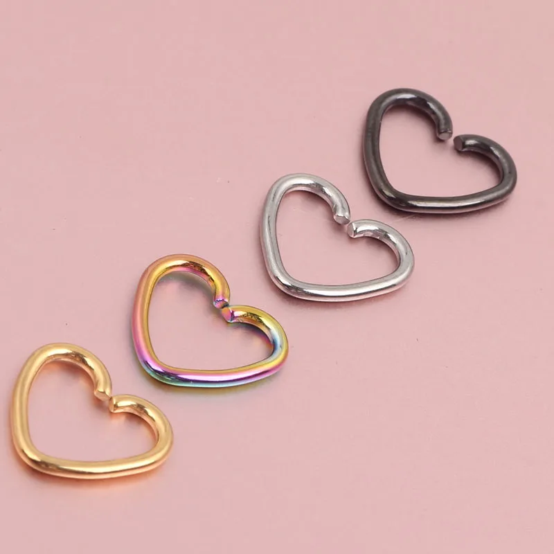 

80PCS/Lot Mix 4 colors Stainless Steel Heart Shape Septum Piercing Nose Hoop Daith Helix Cartilage Lip Labret Piercing Ring