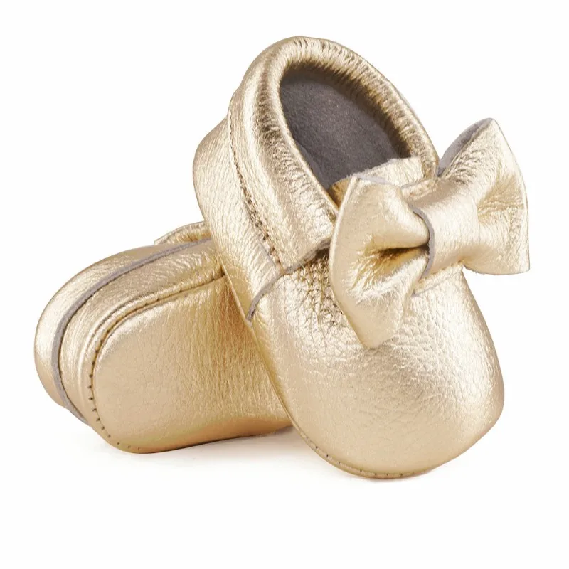 Zapatos de cuna para niña recién nacida, zapatos de piel auténtica suave con lazo