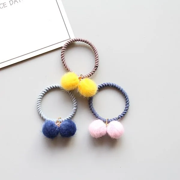 40pcs Fashion Cute Fur Pom Pom Hair Ties Candy Color Balls Elastic Hair Bands Princess Headwear Girls Hair Accessories