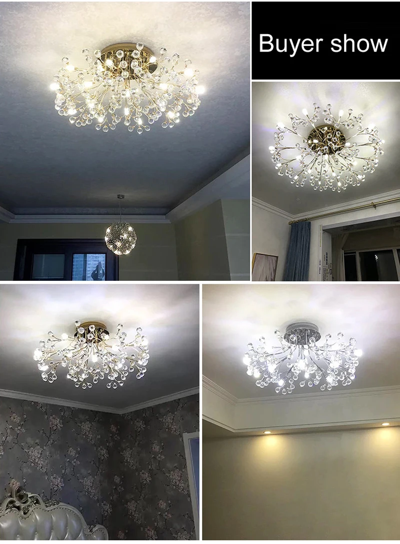 Gold Illumination Nordic LED Ceiling Light Crystal Ceiling Lamp Modern Living Room Silver Flush Mounted Bedroom