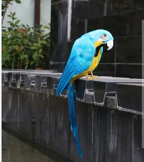 Echte Leven Speelgoed Vogel Geel-Blauw Veren Papegaai, wilt Te Open Vleugels Papegaai 45Cm Vogel Tuin Decoratie Prop Speelgoed Gift H1885