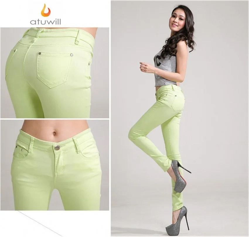 Candy Color jeans womens Pencil Pants Size 25-34 hot woman mid waist sexy skinny feminina pants femme plus size Trousers Fashion