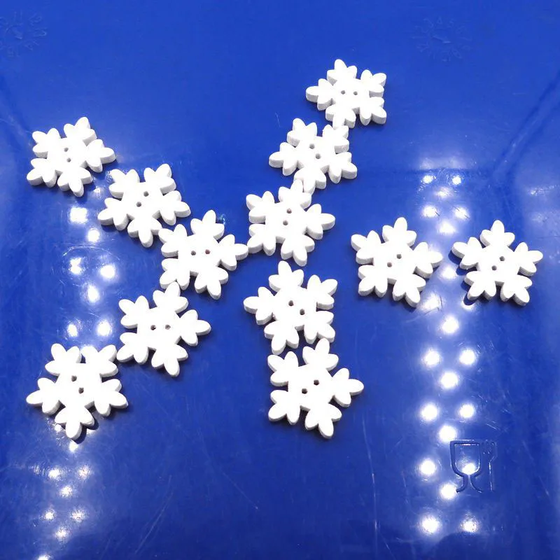 100Pcs White Christmas Snowflake Wooden Buttons Fit Sewing and Scrapbook For Diy Wholesale