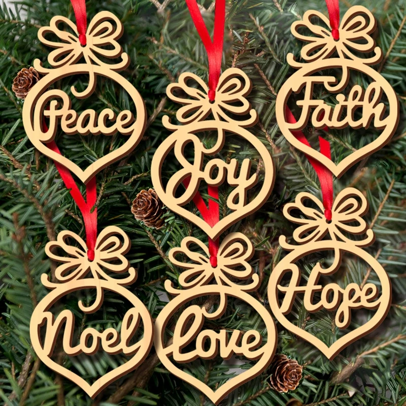 

600pcs New Year Christmas Tree Decoration Wooden Hollow Letter Christmas Tree Hanging Props Holiday Party Navidad Home Decor