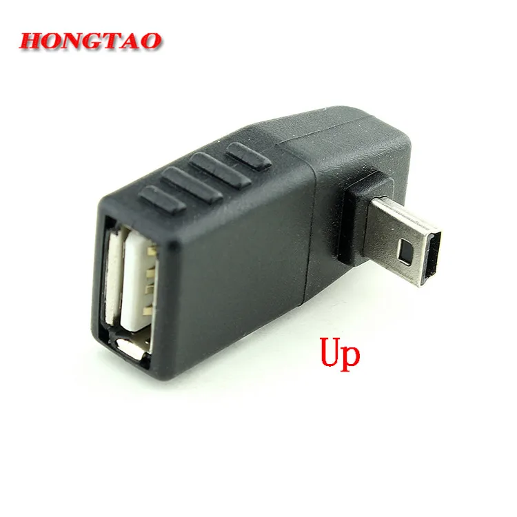 USB żeńskie do Mini USB męskie 90 stopni w dół prawy kąt w lewo adapter otg do samochodu AUX Tablet czarny w prawo w lewo w dół