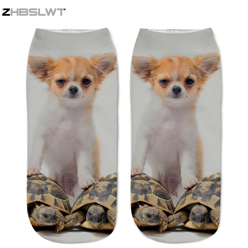 ZHBSLWT New 3D Printed Women Socks Dog And The Tortoise Ankle Socks Multiple Colors Women Sock Women's Casual Animal Socks-03