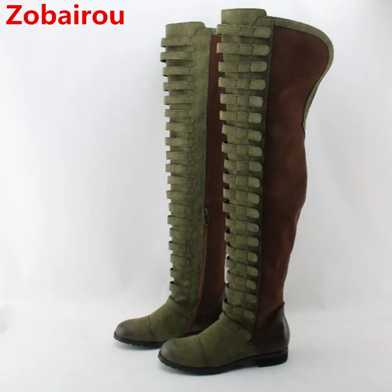 

Zobairou Zapatos Mujer Black Stretch Over the Knee Long Boots Plush Motorcycle Bottes Punk Suede Cowboy Boots Shoes Woman 2018