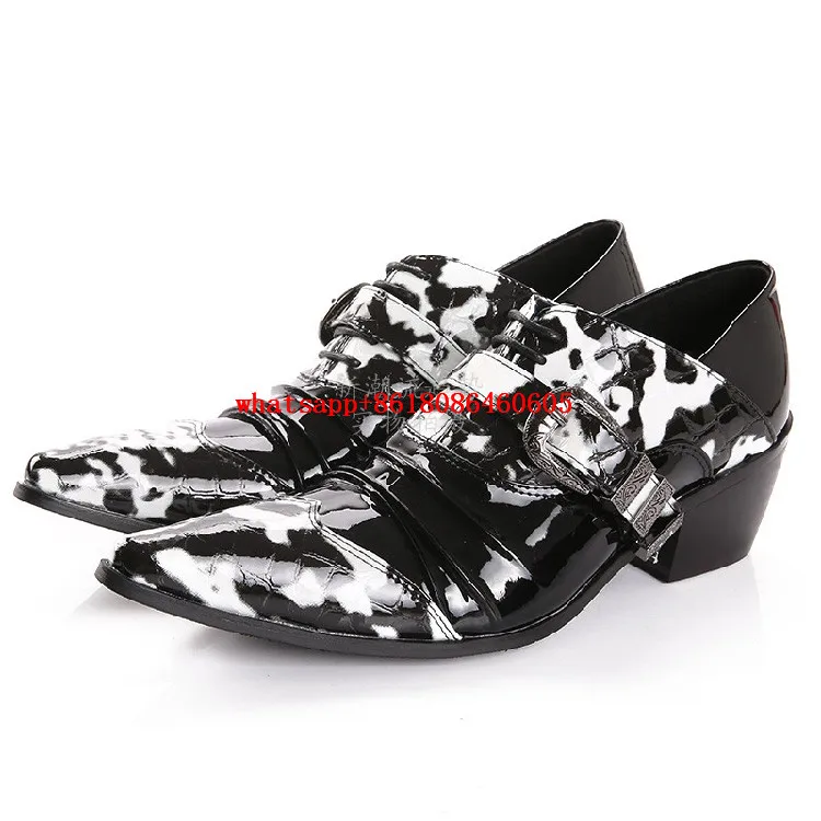 European Style mens patent leather black shoes high heels shoe lasts buckle strap pointy shoes men luxury wedding shoes men