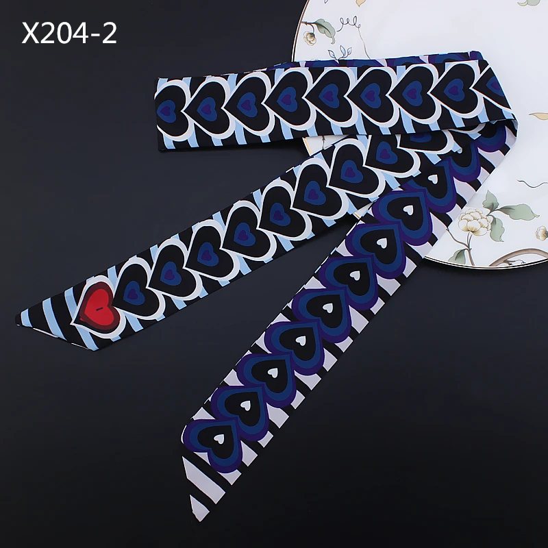 POBING Hearts Design Silk Scarf Small Handle Bag Ribbon Women Headwear Small Long Skinny Scarves Bag Strap 120*5CM