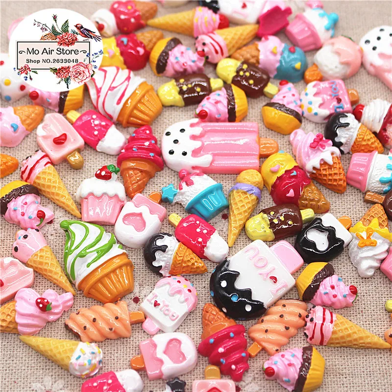 20pcs mix design dessert Ice Cream Resin Flat back Cabochon Art Supply Decoration Charm Craft