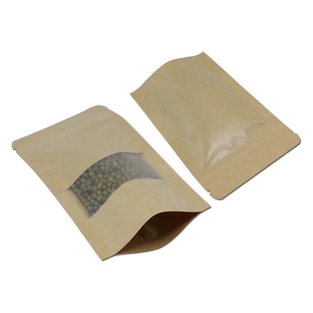 14x20cm Glossy Kraft Paper Ziplock Tea Coffee Storage Doypack Pack Pouches Zip Lock Stand Up Matte Window Packing Bags for Party