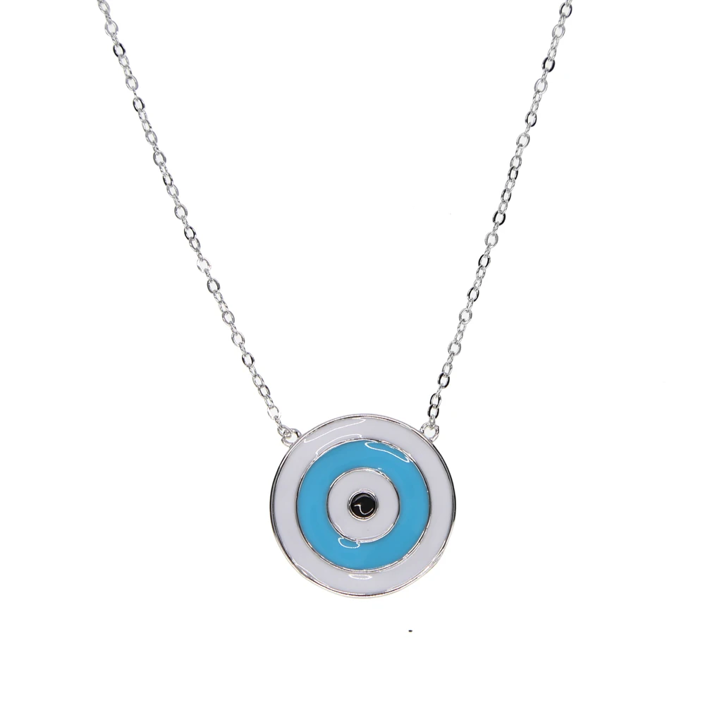 2022 big round disco pendant classic fashion jewelry enamel Turkish evil eye women girl popular pendant necklace