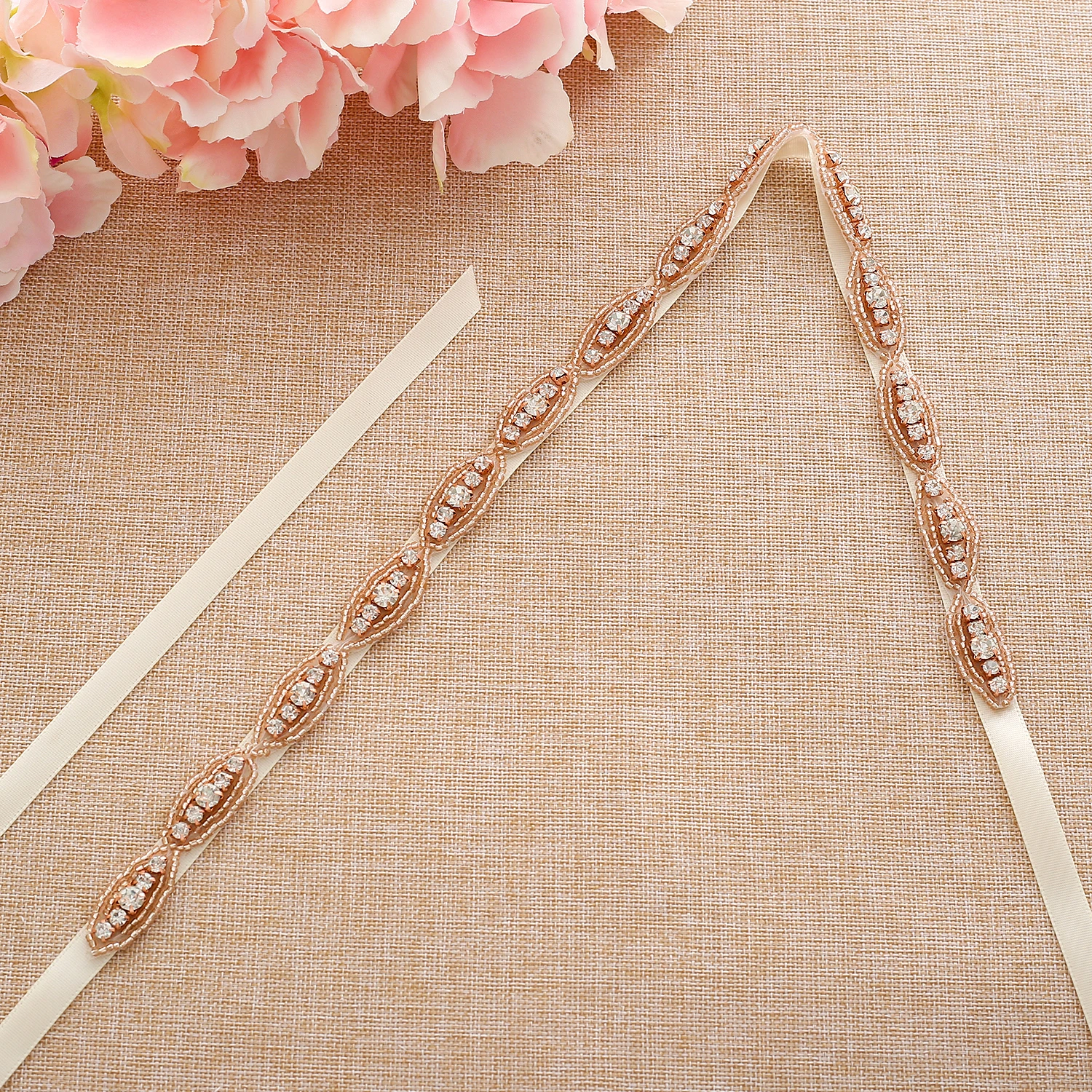 SESTHFAR Pearl Diamond Bridal Belt Rose Gold Rhinestone Belt Hand Beaded Crystal Belt For Wedding Dress