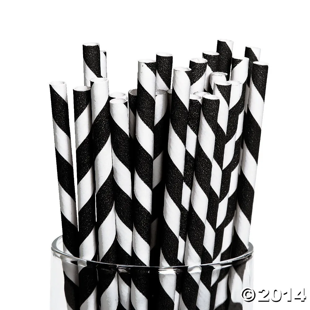 Free Shipping 500pcs(25pcs/pack) Black Striped Paper Straws For Birthday Party,Wedding.Supply Biodegradable Paper Straws.