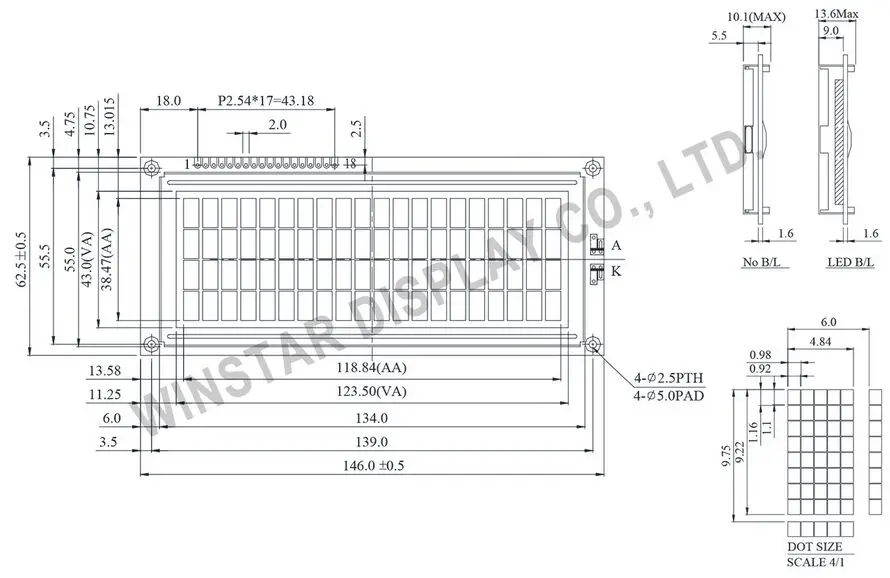 

WH2004G-TFH-JW WINSTAR 24 characters by 2 lines Character LCD display module is built in with ST7066 controlle IC