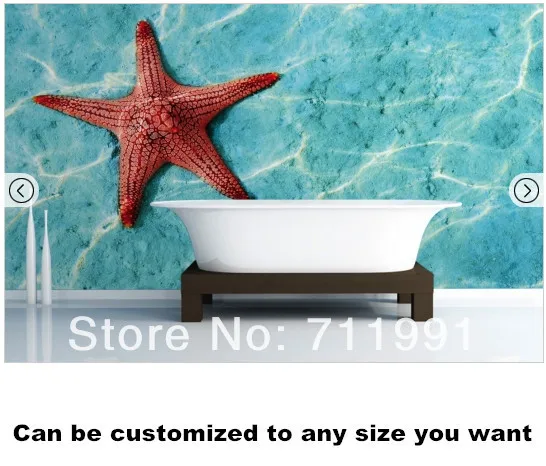 Free shipping Orange Starfish Wall Mural Wallpaper