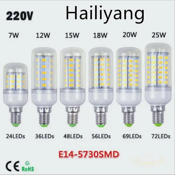 High Lumen 24 36 48 56 69LEDs E27 E14 220V LED Corn lamp Chandelier 5730 SMD Spot light LEDs Bulb Indoor lighting