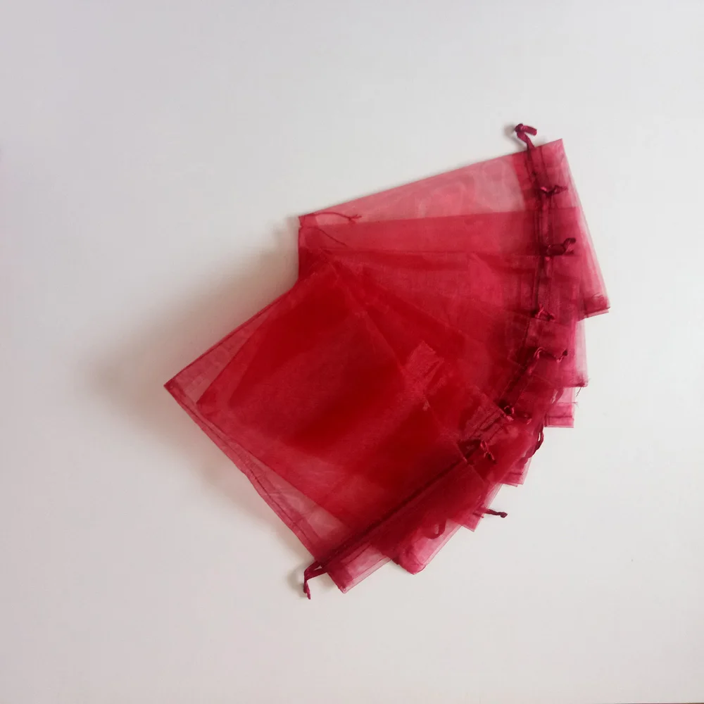 100pcs Wine Red Gift Bags For Jewelry Bags And Packaging Organza Bag Drawstring Bag Wedding/Woman Travel Storage Display Pouch