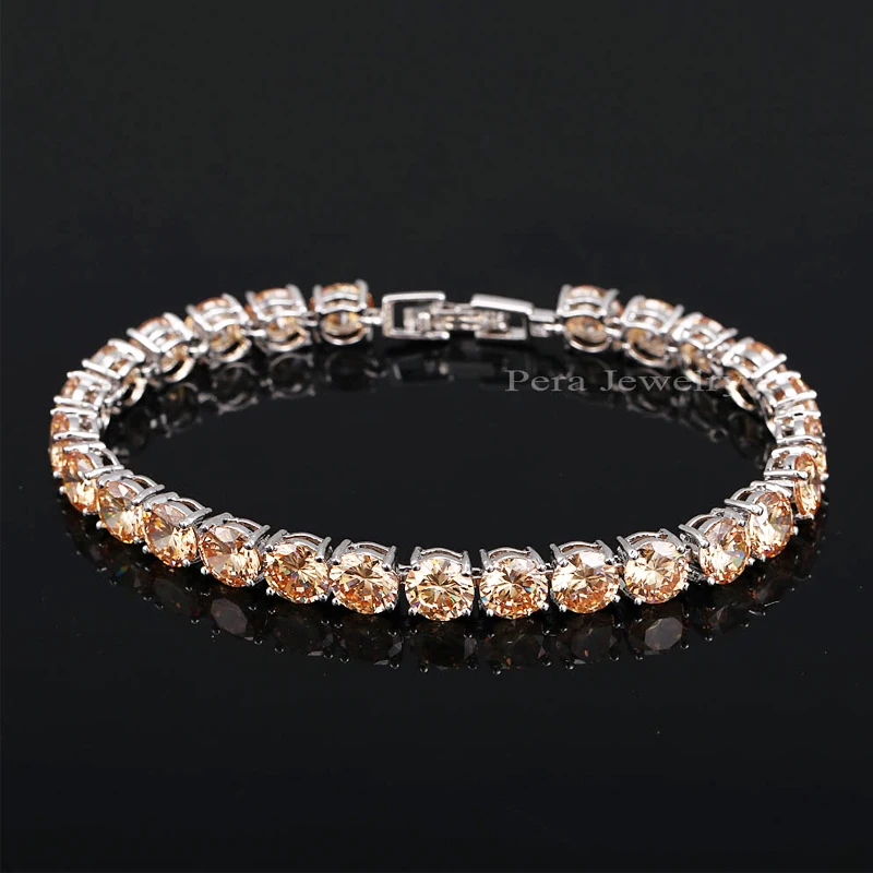 Pera Classic 0.5 Carat Round Shape Connected Cubic Zirconia Stone Silver Color Women Wedding Bracelets Jewelry For Gift B015