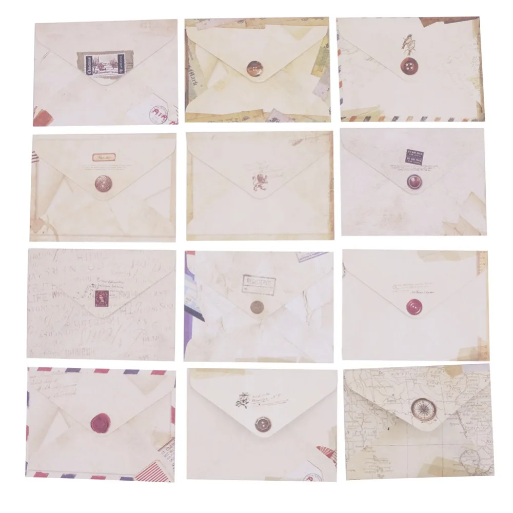 12 Pcs 96*72mm Vintage Small Mini Kraft Paper Window Envelopes Wedding Invitation Envelope Gift Envelope Card Message Package