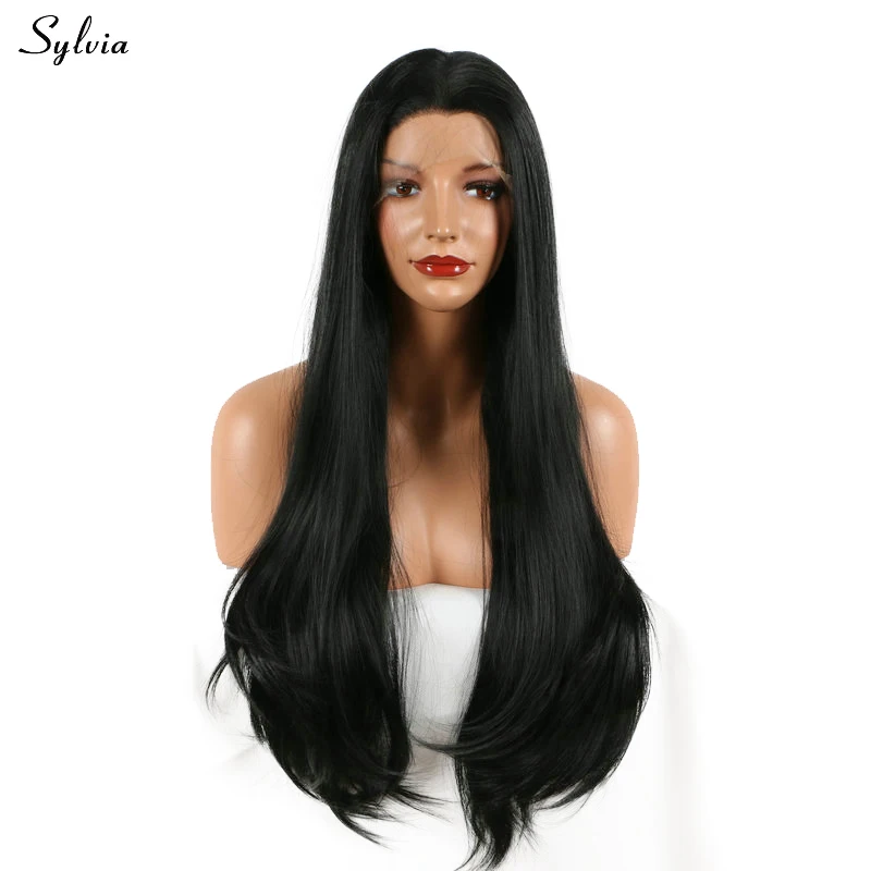 

Sylvia Middle Part Long Black Hair For Women Silky Straight Type Soft Synthetic Hair 1B# Glueless Heat Resistant Lace Front Wigs