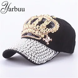 [YARBUU] Baseball caps 2017 New style crown cap for women sun hat Pearl hat denim and cotton snapback cap wholesale