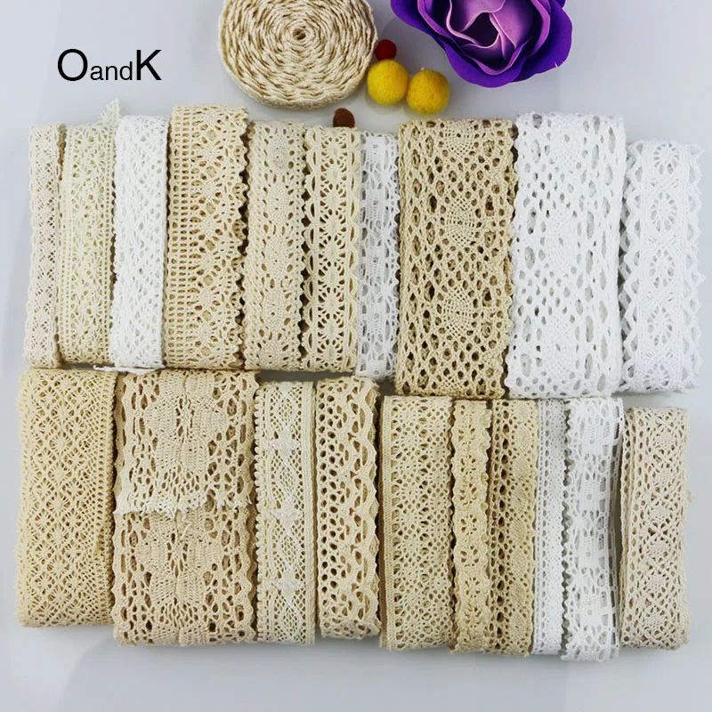 20 pcs/TOTAL 20YARD mixed Knitted Cotton Lace Ribbon Beige Color DIY Handmade,Wedding Party/Craft & Gift Packing/Child