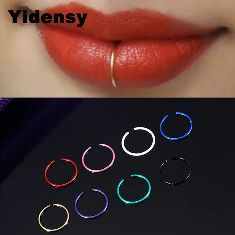 40pcs/box Approx 9mm Colorful Stainless Steel Nose Hoop Nose Ring Stud Body Piercing Labret Jewelry Punk Style